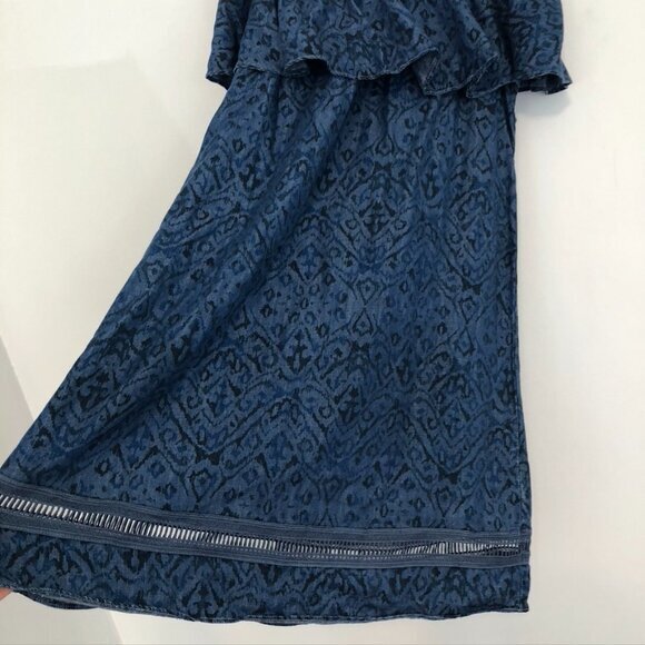 SOFT SURROUNDINGS Dark Wash Denim Chambray Aztec Boho Off the Shoulder Tunic Top - Picture 7 of 11